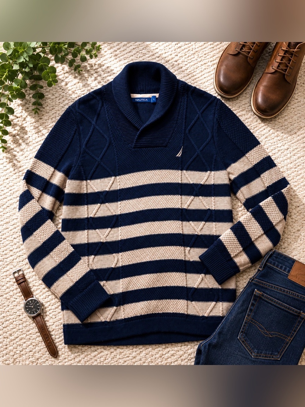 Striped Cable Knit Sweater
